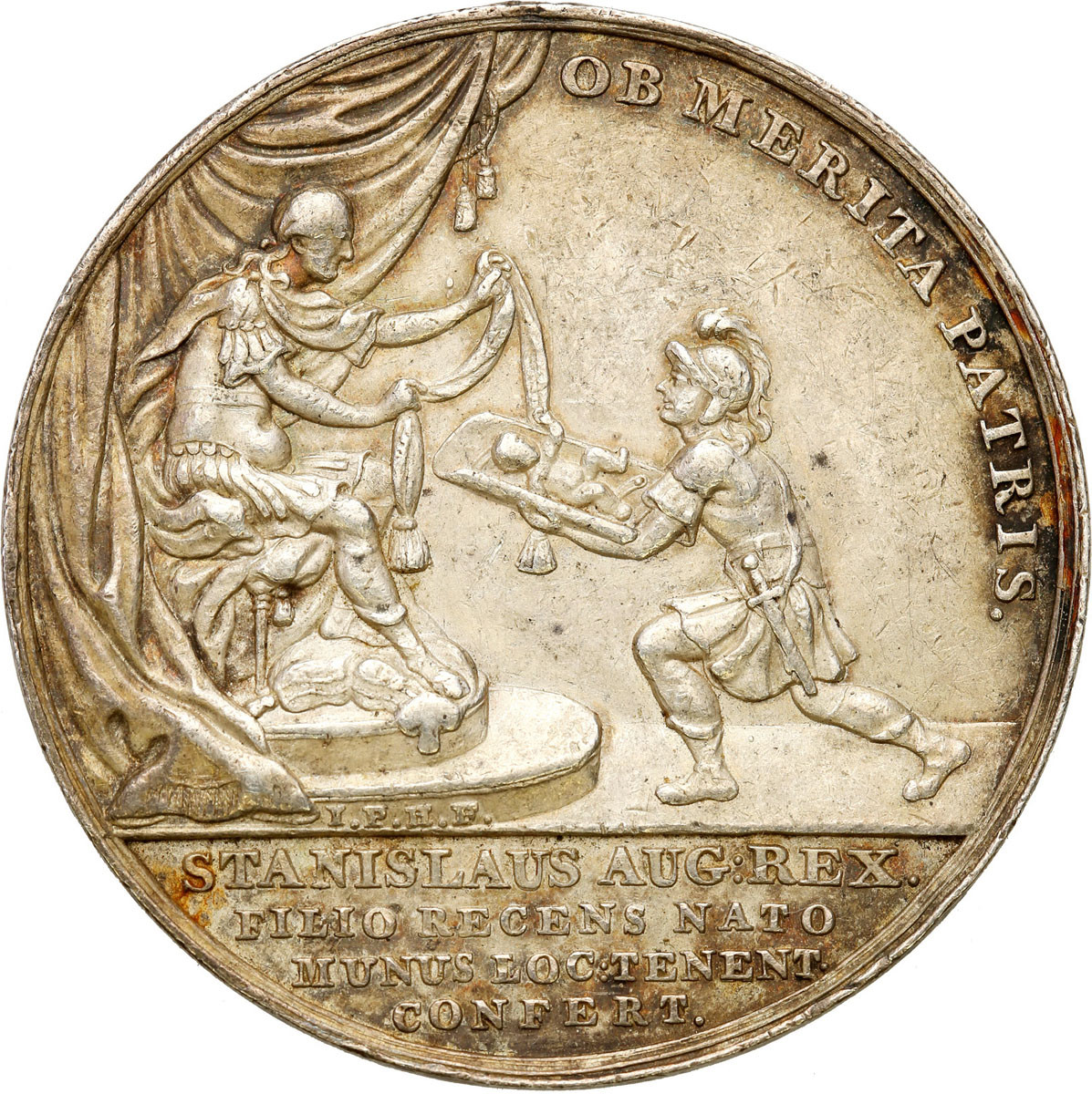 Stanisław August Poniatowski. Medal na pamiątkę narodzin Jana Maurycego Brühla 1781, J. P. Holzhaeusser, srebro
